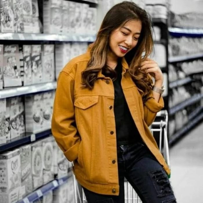 

Terlaris Jacket Jeans Cewe Coklat Kunyit Warna Pekat