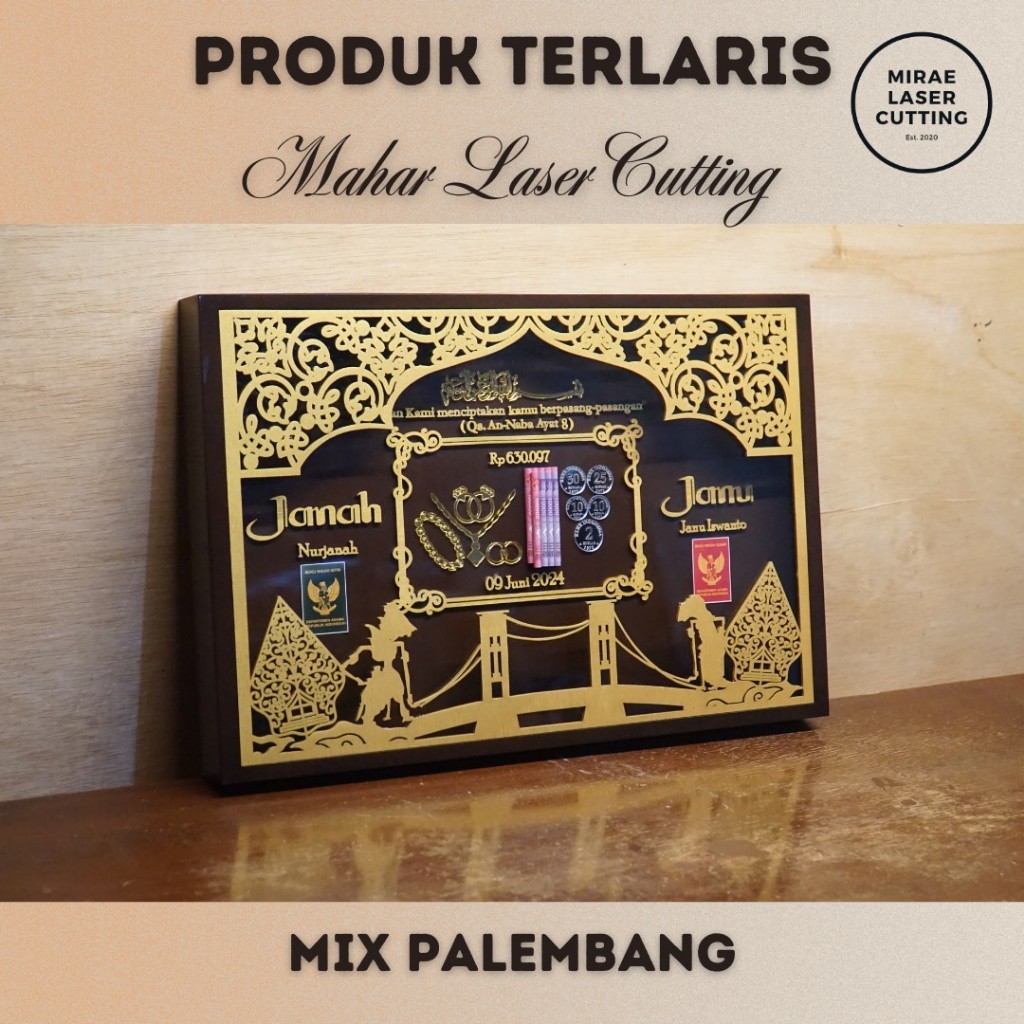 Mahar Laser Cutting Palembang & Mix Budaya Lain / Bingkai Mahar Pernikahan/ Mahar Budaya 30x45cm