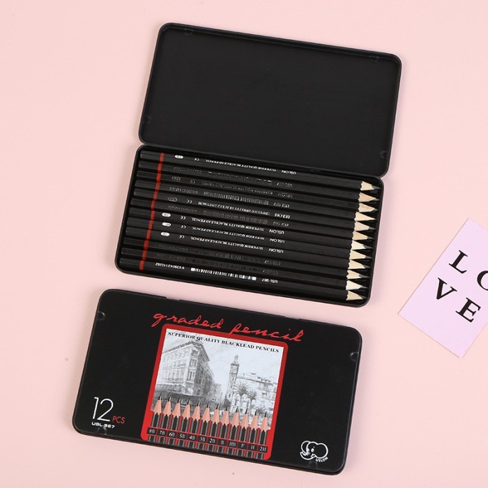 

12pcs/Set Pensil Sketsa 2h-8b Alat Pensil Lukis Gambar Menggambar Dng Untuk Keperluan Sekolah Pencil