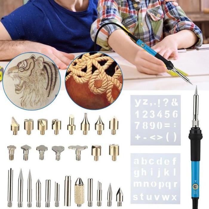 

NEW !! 35pcs Alat Lukis Bakar Wood Burning Pen Pyrography Set Pen Solder Elektrik Untuk Pyrography