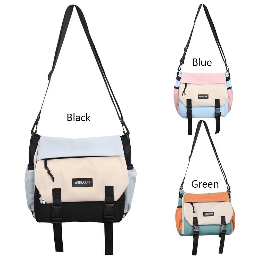 Unisex Flap Crossbody Bag Large Capacity Simple Postman Bag Contrast Color Nylon Satchel Bag For