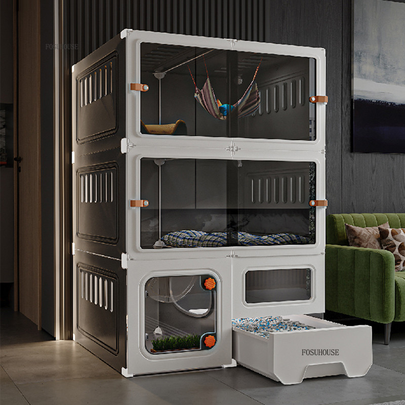 

Modern Minimalist Cat Cage Cats Litter Box Integrated Cat House Light Luxury Large Free Space Household Indoor Cages for Cats