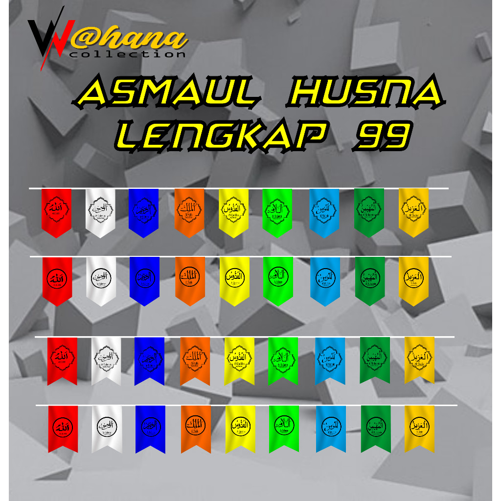 Flowpartt Asmaul Husna Lengkap Hiasan Kelas/Rerenteng/Rarawis Bendera Umbul Umbul