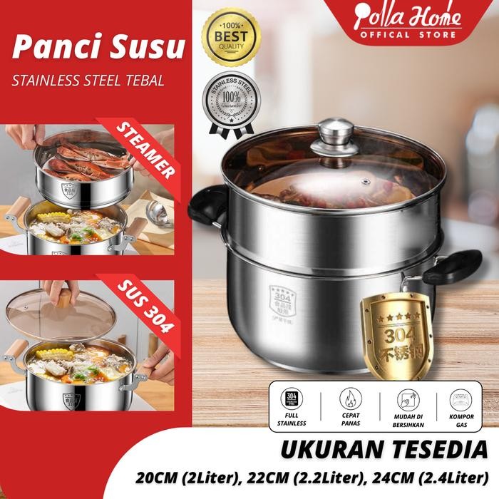 

Terlaris Ollahom Panci Sup Panci Susu Stainless Sus 304 Tebal Dengan Tutup Dan Kukusan Dapur