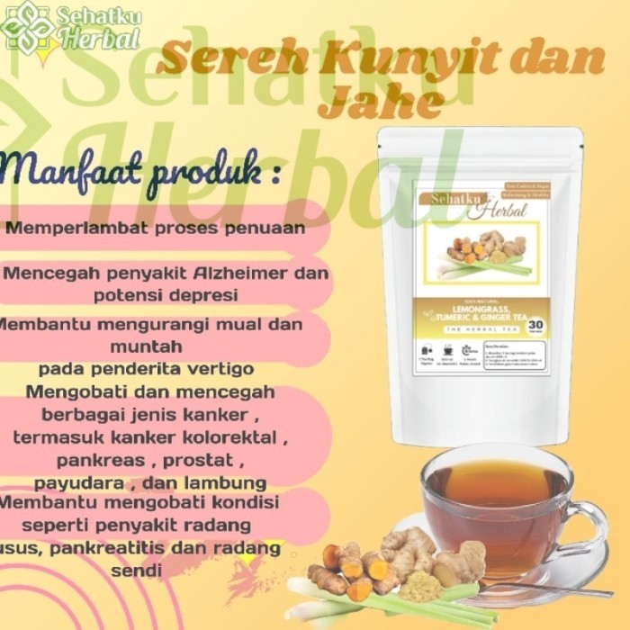

Terlaris Teh Serai Kunyit Dan Jahe : Lemongrass Tumeric Ginger Tea Isi 30 Tea Bag