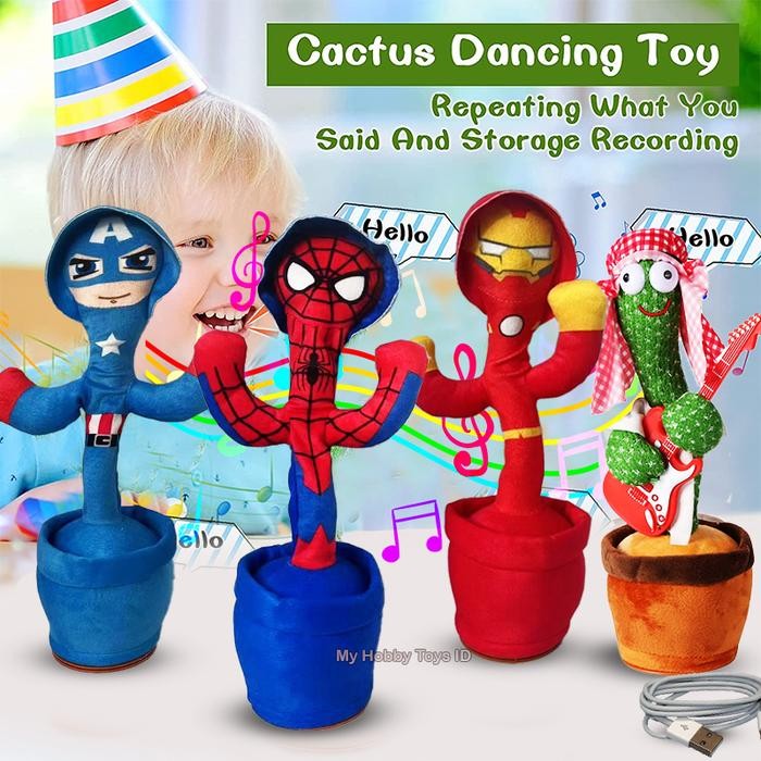 Mainan Anak Viral Robot Boneka Kaktus Goyang Joget Dance Musik USB