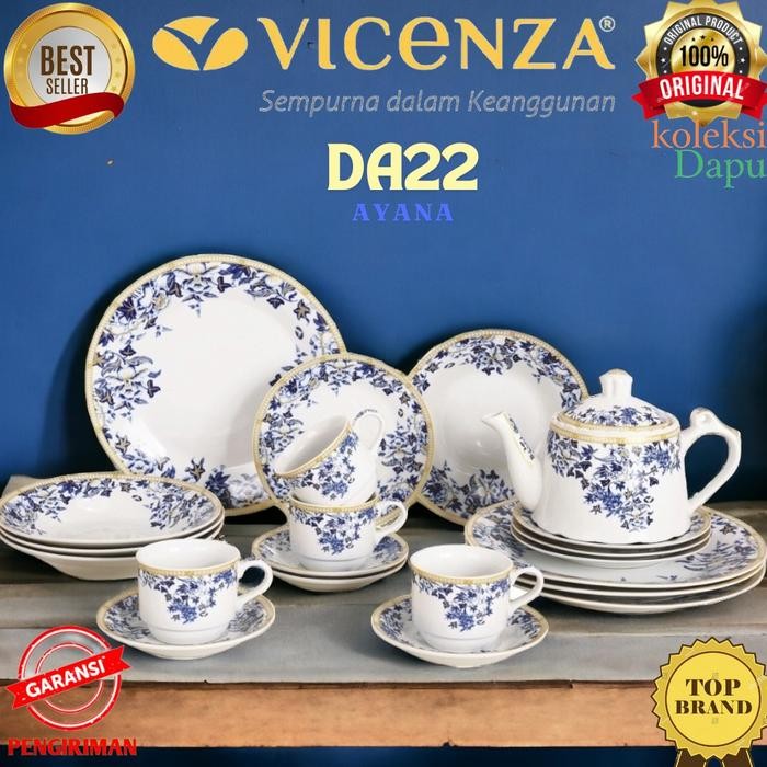 

Dinner Set Da22 Motif Ayana VICENZA Piring besar sedang dan piring kecil, cangkir, teko serta lepek,