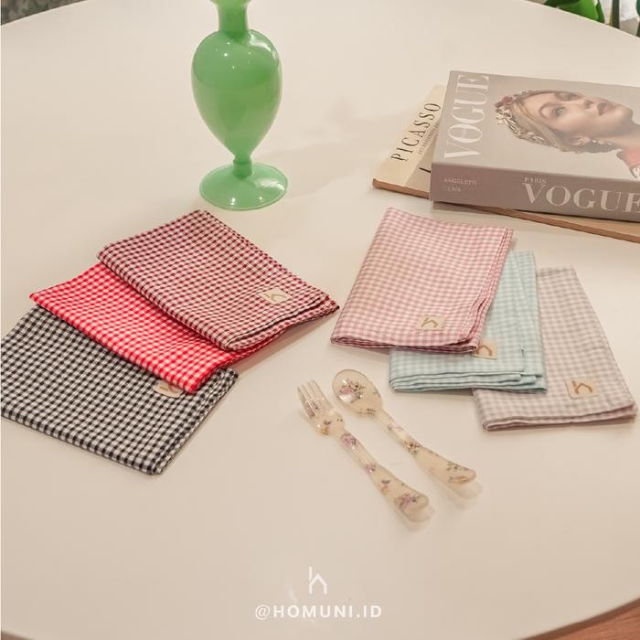 

Cotton Napkin Motif Gingham Kotak-Kotak/Alas Piring Kain Katun Jepang/Serbet Lap Dapur
