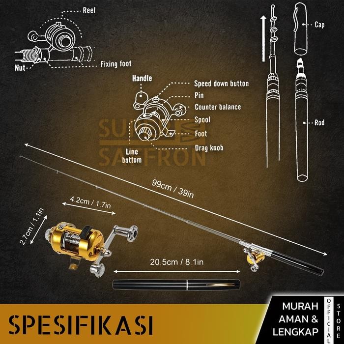 Alat Pancingan Pena Set Lengkap 1M Joran Mini Reel Pulpen Portae Kail Pelampung Benang