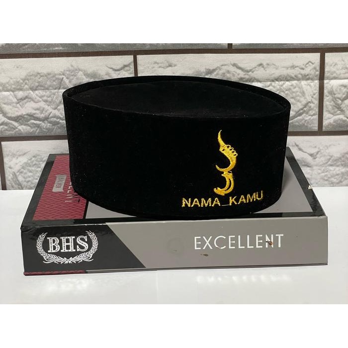 Product Laris Peci + Nama - Kujang Nama - Peci Hitam Ukuran 1-10, Peci Kain Bludru, Songkok