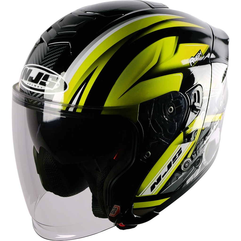NJS KAIROZ DV RUSH Hitam - Kuning Fluo Gloss/Doff - Helm Half face(DOUBLE VISOR) NJS DV Kairoz DV