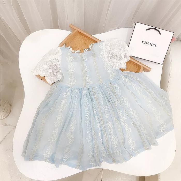 JTTOP" DRESS NONI BLUE ALA PUTRI KERAJAAN GAUN BIRU MUDA KOMBINASI PUTIH BRUKAT STYLE ANAK PEREMPUAN