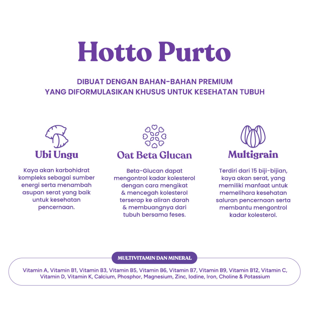 

Sensasi Lezat (32 Saset/2 Pak) Hotto Purto Multigrain Oat & Ubi Ungu Untuk Kesehatan Pencernaan