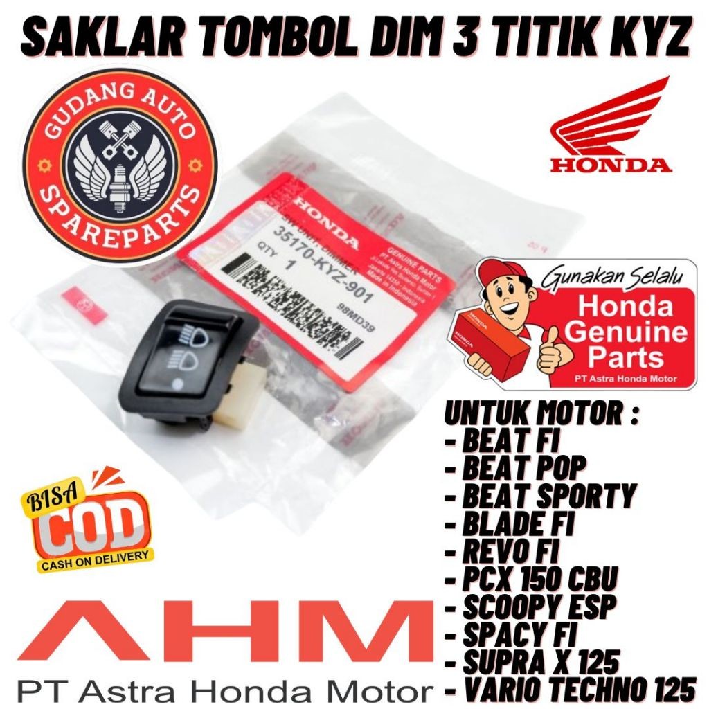 Original AHM Tombol Saklar Lampu Dim 3 Titik Honda Beat FI Pop Sporty Supra X 125 Blade Revo Scoopy