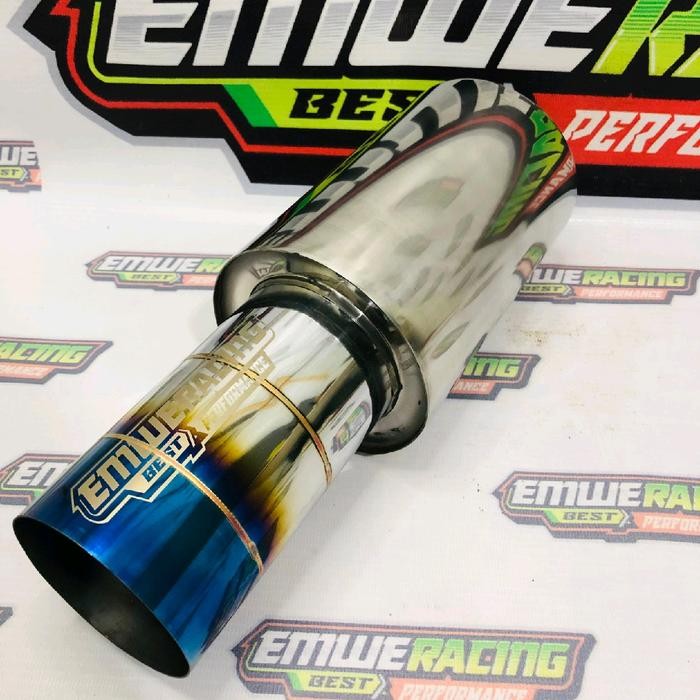 Knalpot Mobil Emwe Racing Plong Biru Full Stenlis Ngebas Gahar Kering Gahar Parah Inlet 2Inc