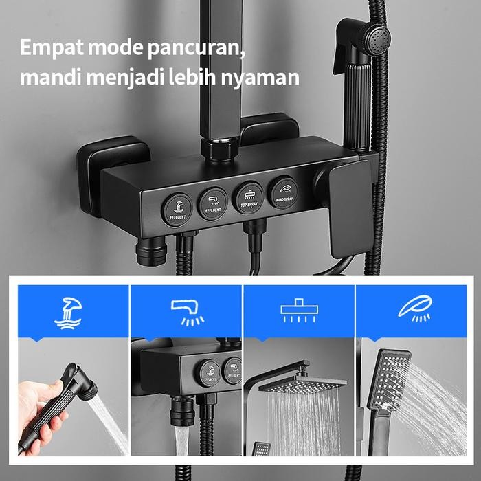 Shower Dengan Tombol Emas Hitam/Set Shower Lengkap Kamar Mandi Rumah /Shower Persegi Kecil Hitam