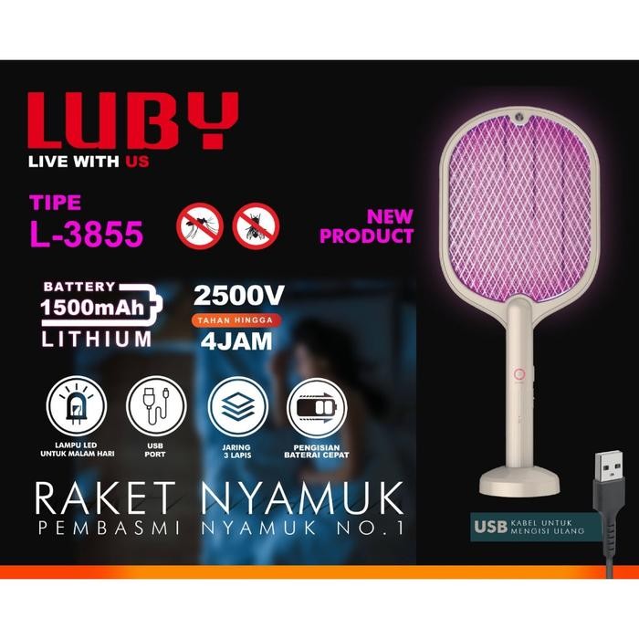 Raket Nyamuk Cas Luby Batre Tanam/Bisa Diganti + Kabel Chager