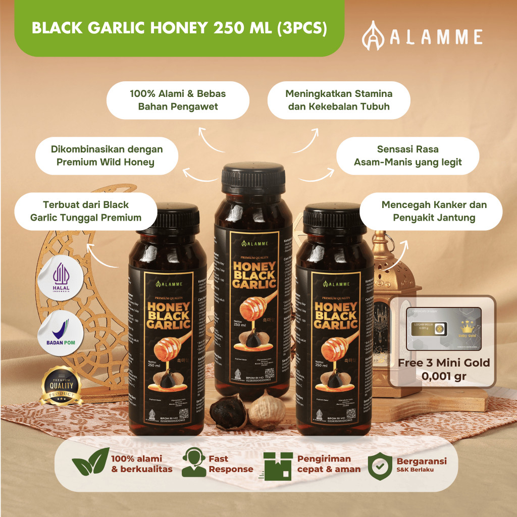 

Alamme - Black Garlic Honey Madu Bawang Hitam Tunggal Lanang Premium 250ml 3pcs