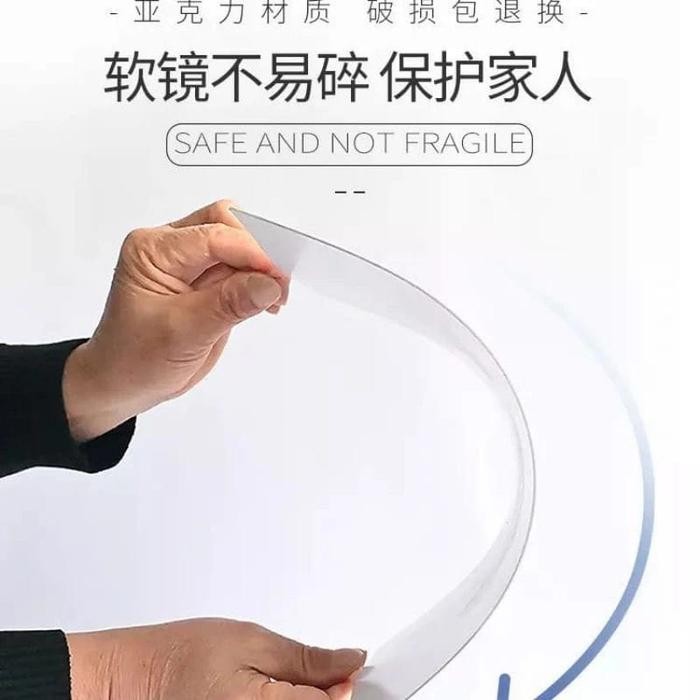 (Allthebest) Stiker Cermin Kaca Dinding Oval Kotak anti Pecah Kaca Cermin tempel