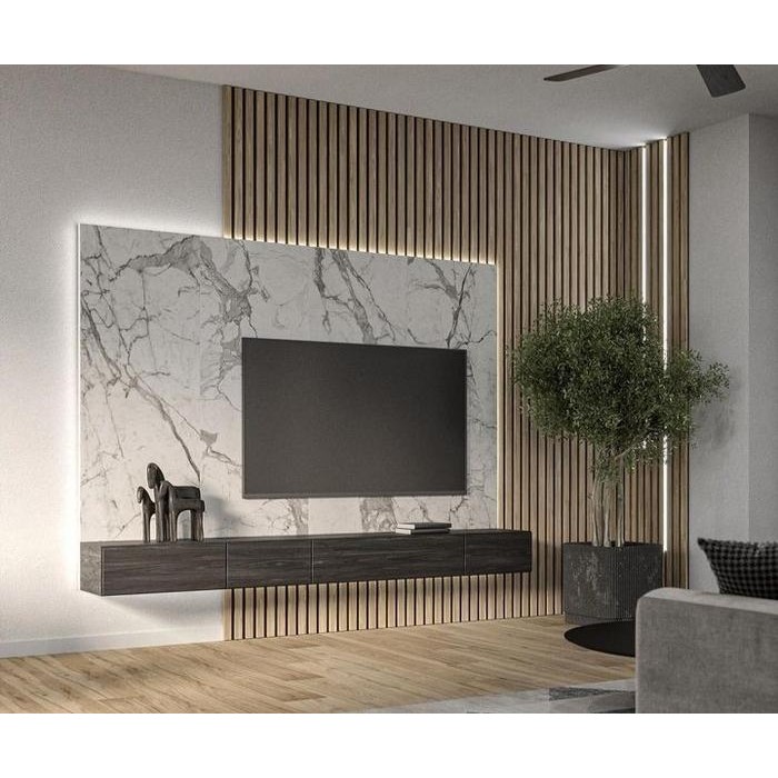 (Allthebest) UPVC Panel Marmer Pengganti HPL Panel Backdrop TV Harga Per Lembar