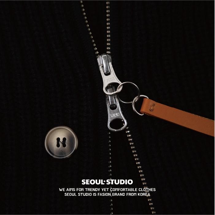 [SEOULSTUDIO] JEJU 2-Way Zipper Knit Cardigan (Black) Rajut Panjang Oversized Button Kardigan Pria