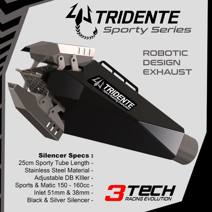 250CC 1 SILINDER FULLSYSTEM KNALPOT TRIDENTE SCORPION ROBOTIC DESIGN NINJA MONO XMAX FORZA SCORPIO