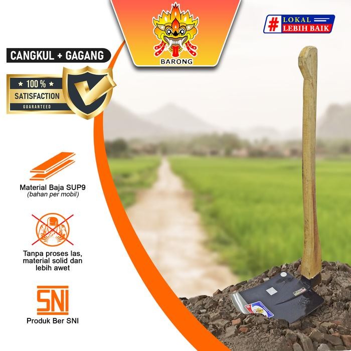 Cangkul Barong / Pacul Baja Kuat Tanpa Las + Gagang Kayu