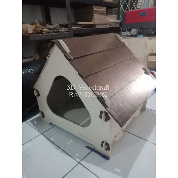 Rumah Kandang Kucing Anjing Kayu Unik bisa Bongkar pasang 50 X 50 cm