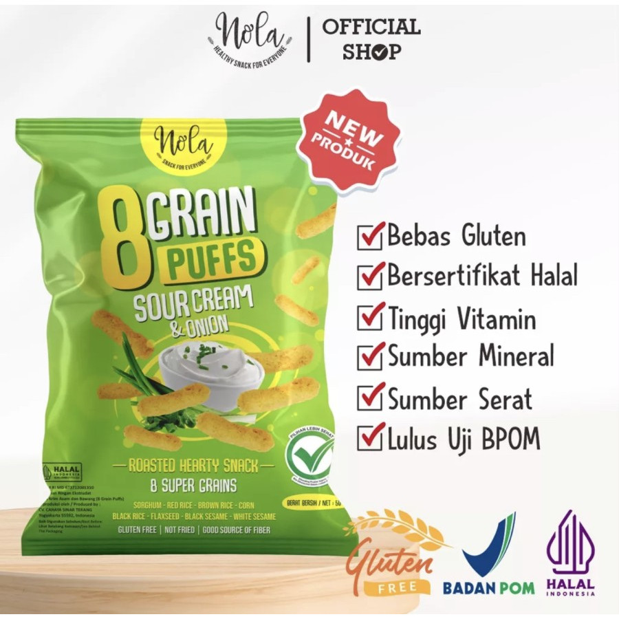 

Mamam_Asoy Nola 8 Grain Puffs - Sour Cream / Cheddar Cheese - Snack Sehat - Snack Diet - Bebas