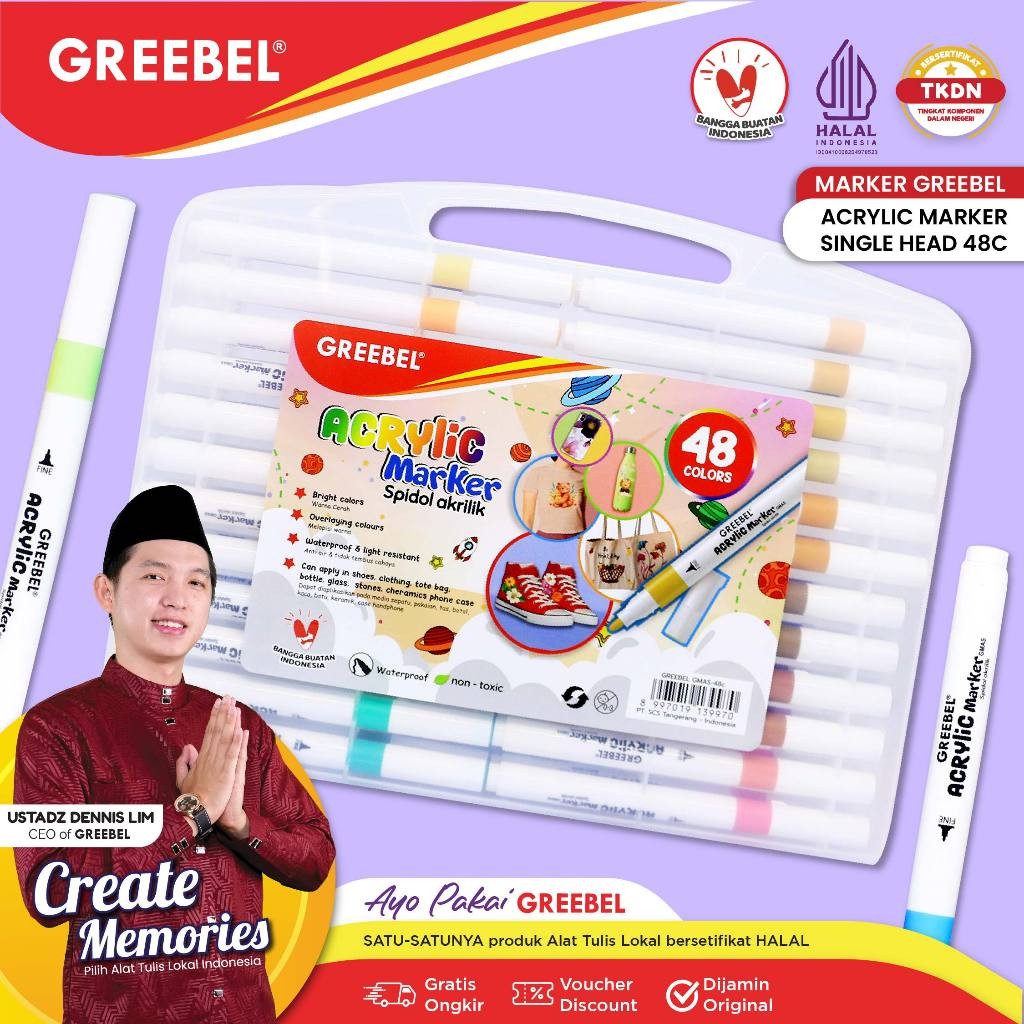 

GREEBEL Acrylic Marker / Acrylic Marker 48 Warna / GREEBEL Acrylic Marker Single Head Gmas 48C / Tas n Tulis