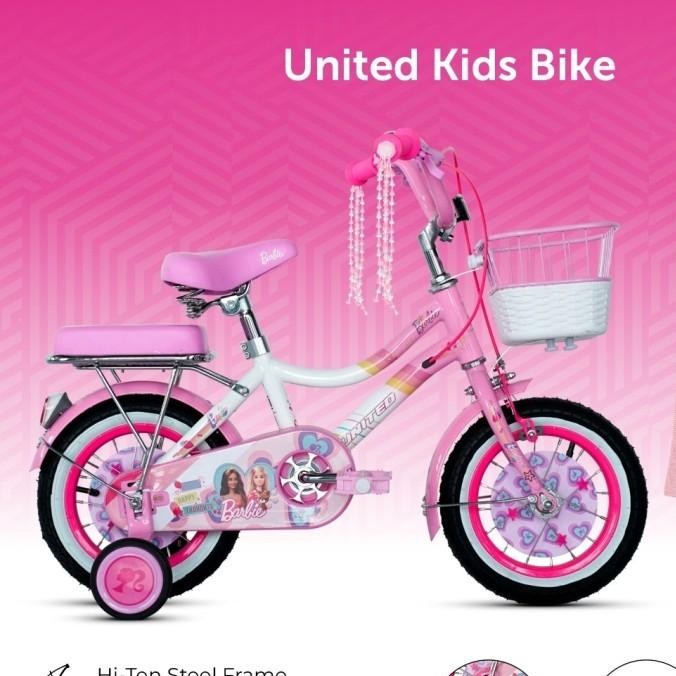 Sepeda mini 12 16 18 inch united barbie anak cewek usia 2-8 tahun keranjang besi innercable high