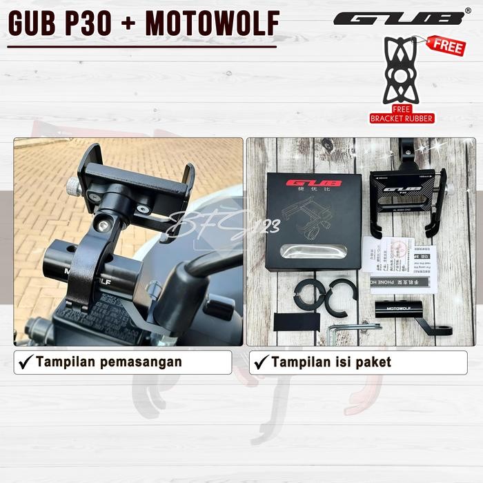GUB P30 Phone Holder + Bracket Spion MOTOWOLF ORIGINAL