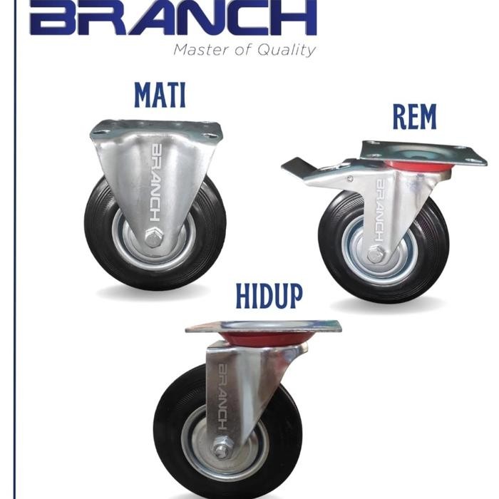 PREMIUM Roda Karet 4" Hidup Rem Mati 4 Inch / Roda Trolley Troli 4 Inch / Roda Etalase / Roda