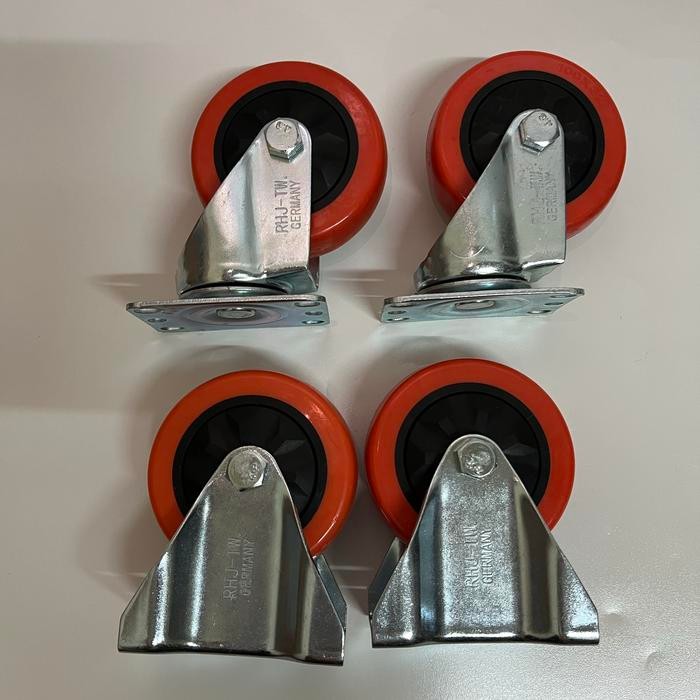 PREMIUM Roda Troli Pu RHJ TW Caster Germany 4 inch 2 Putar, 2 Mati
