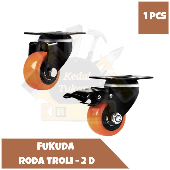 PREMIUM FUKUDA Roda Kastor Troli Rak Etalase 2 inch Tebal Rem Rubber Castor Swivel Plate Brake Wheel