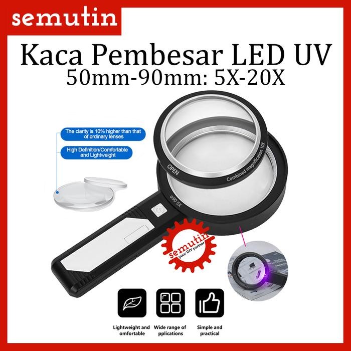 

Bricks - Kaca Pembesar 6 Led 2 Uv 5X-20X 50Mm-90Mm Ag21 / Lup Lensa Lampu