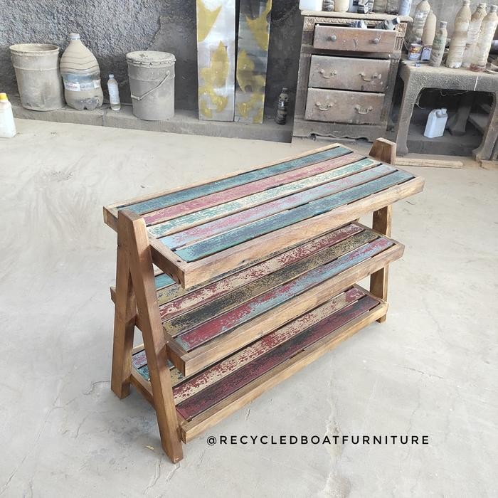 Rak Kayu Sepatu Alpha Susun 3 Vintage