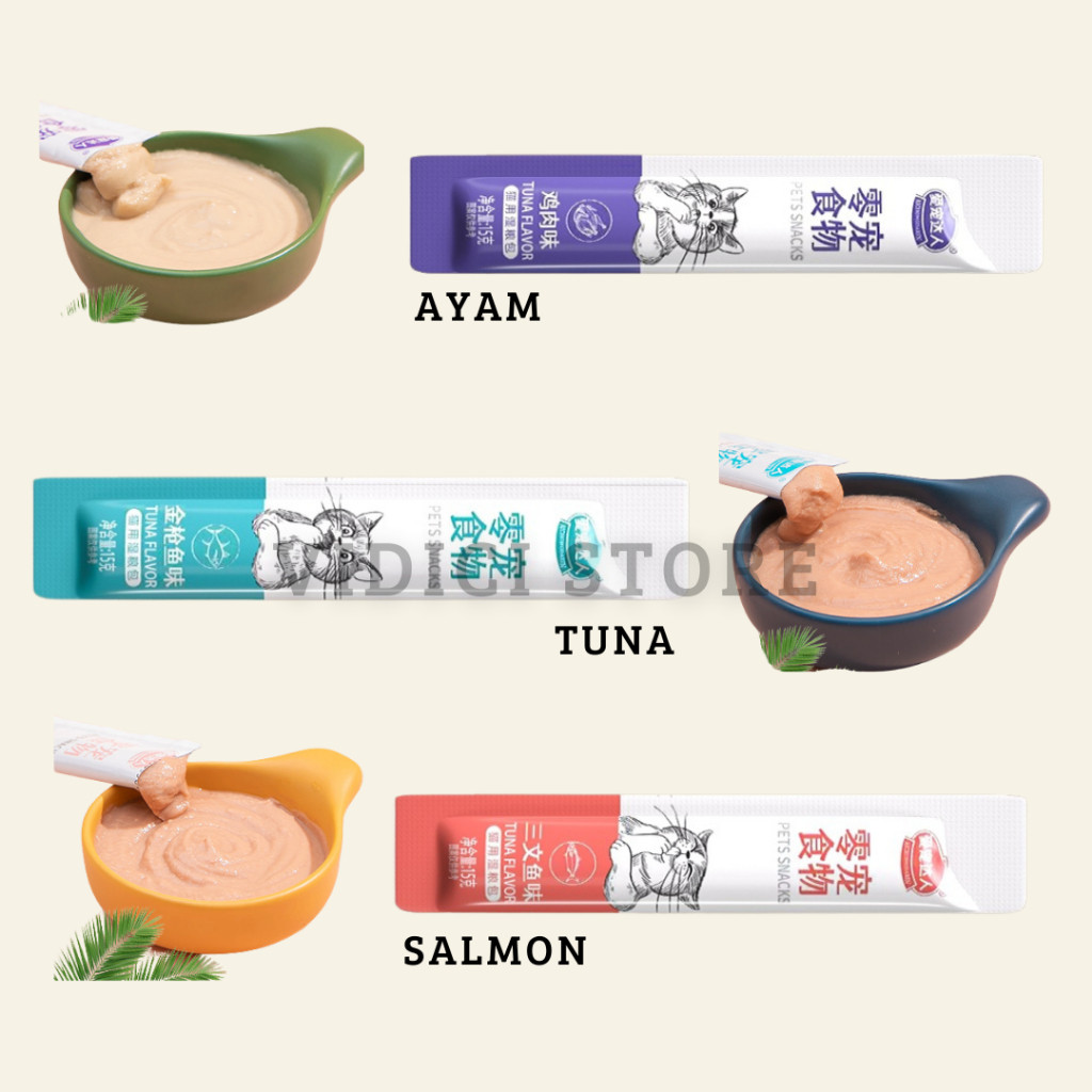 

Andrianbijaksana Makanan Kucing Mix 100Pcs/ Snack Kucing/ Cemilan Kucing Wet Cat Food Creamy/Makanan