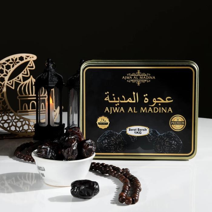

Kurma Ajwa Kaleng Premium 1Kg Makanan Hitam Kering Food Snack Cemilan