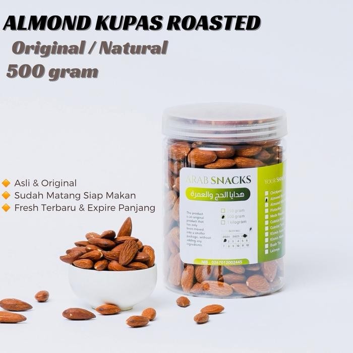 

Kacang Almond Kupas Panggang 500Gr Almon Roasted Premium California Usa Natural Original Badam Nuts