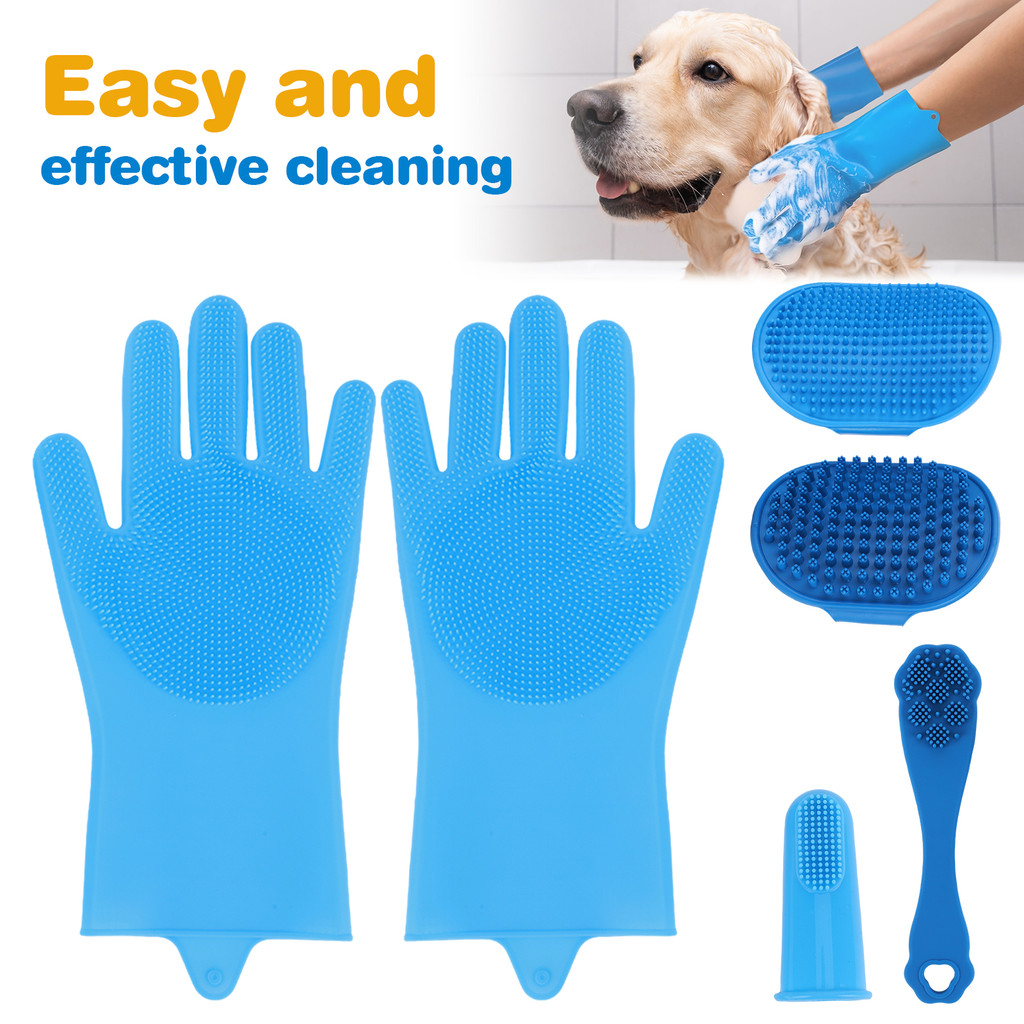6PCS Pet Grooming Kit Silicone Dog Washing Gloves Dog Bath Gloves Pet Grooming Gloves for Dog Cat Ba