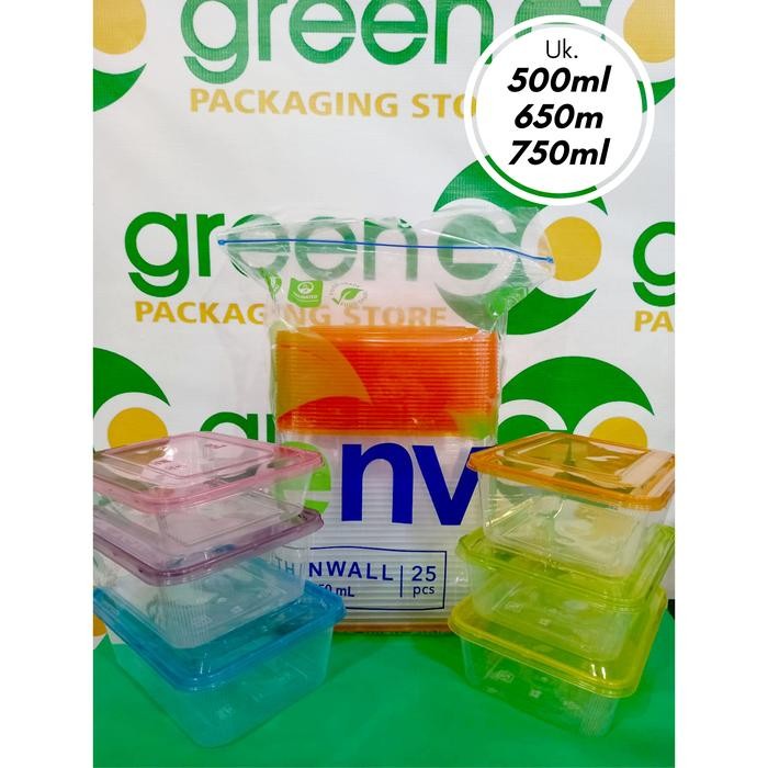 JTTOP" THINWALL KOTAK SEGI PLASTIK 500ML 650ML 750ML ISI 25 SET WARNA BENING