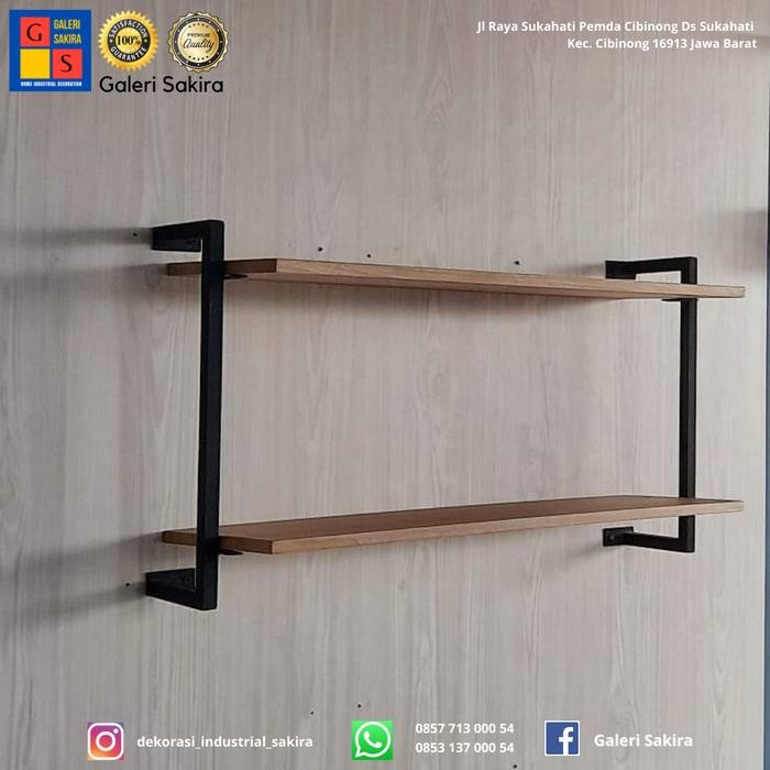 PREMIUM Rak dinding besi susun 2 + papan ambalan lebar 20 cm
