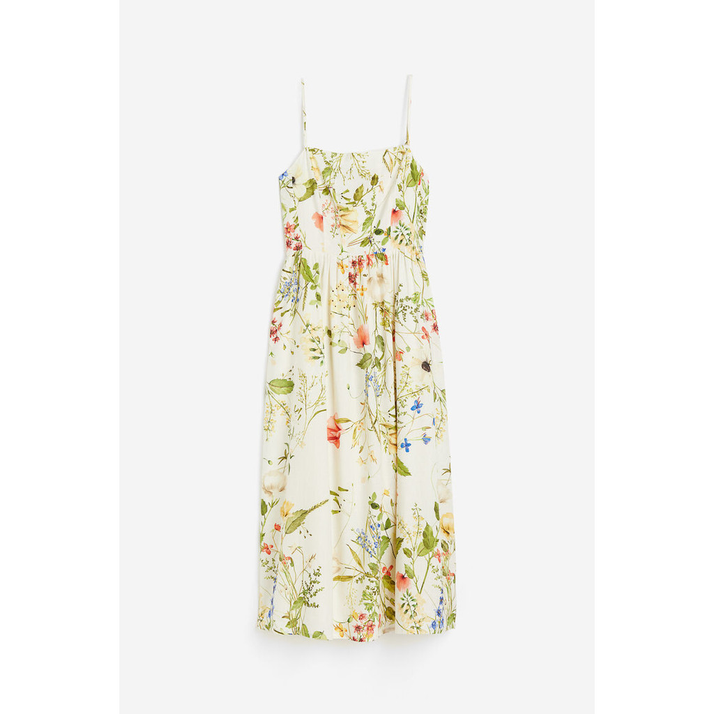 H&M Dress Calf-length dress in an airy weave made from a linen and viscose blend