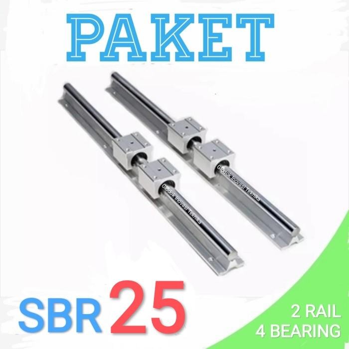 Paket Set Rel Rail Guide Linear Sbr25 Sbr 25 Shaft + 4 Block Sbr25Uu