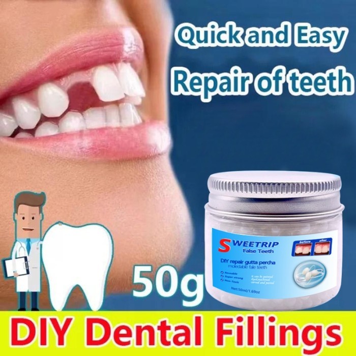 SWEETRIP Penambal Gigi Permanen Asli Temptooth Gigi Palsu Temporary Tooth Repair Kit 50g Denture