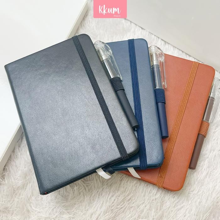 

3Pcs Free Pulpen Buku Agenda Kulit A6 Selip Ballpoint Polos/ Notebook A6 100 Lembar Buku Tulis