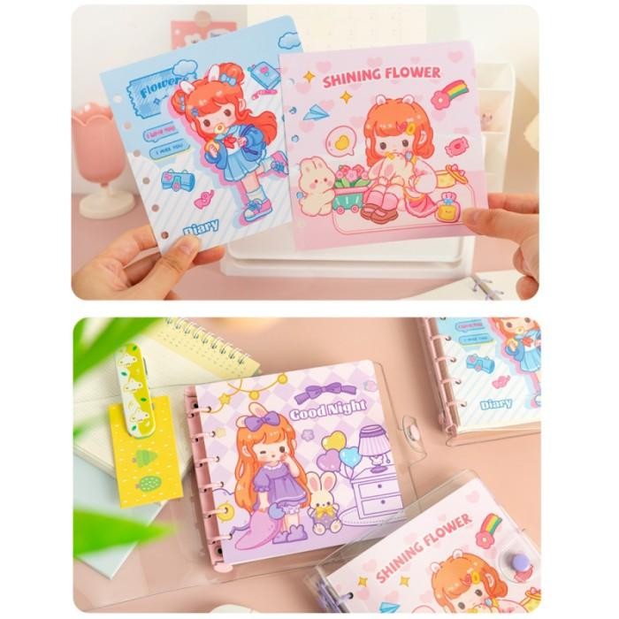 

1 Set Ring Binder Girl Notebook Planner Catatan Buku Girl Diary Book #Gratisongkir