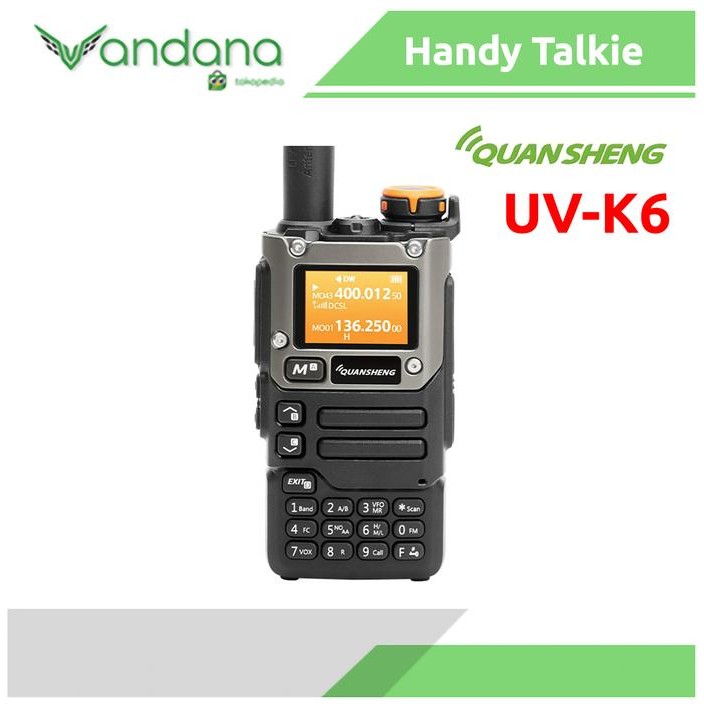 PROMO HT Walkie Talkie Quansheng UV K6 UVK6 Air Band 5W UHF VHF TYPE C Charger Antena