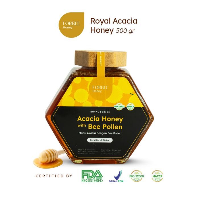 

Madu Royal Acacia Forbee Honey with Bee Pollen 500gr/450gr Vitamin Rambut Rontok dan Kering Suplemen